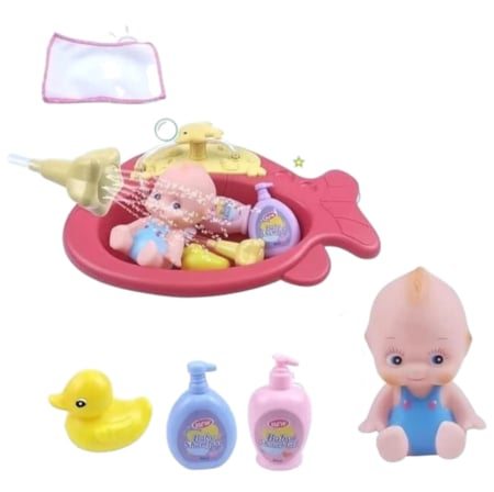 Papusi: bebelusi si personaje din desene animate - Jucarie baie bebe Set spalarea bebelusilor cu cadita, pestisor si accesorii