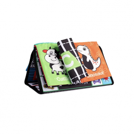 Jocuri si Jucarii - Jucarie carte Montessori bebelusi, cu oglinda, pagini fosnitoare si doua jucarii gingivale