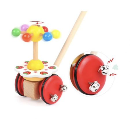 Jocuri si Jucarii - Jucarie de impins cu zornaitori, Curcubeul rotativ, din lemn