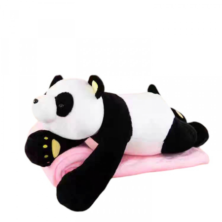 Jocuri si Jucarii - Jucarie de plus si perna cu patura roz inclusa, Panda
