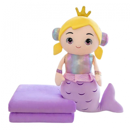 Jocuri si Jucarii - Jucarie de plus si perna cu patura inclusa, Sirena mov