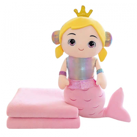 Jocuri si Jucarii - Jucarie de plus si perna cu patura inclusa, Sirena roz