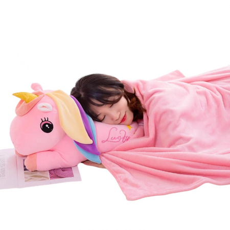 Jucarie de plus si perna cu patura inclusa, Unicornul roz [4]