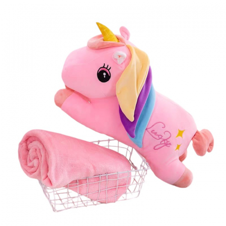 Jucarie de plus si perna cu patura inclusa, Unicornul roz [5]