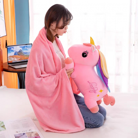 Jucarie de plus si perna cu patura inclusa, Unicornul roz [3]