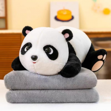 Jocuri si Jucarii - Jucarie de plus si perna cu patura gri inclusa, Panda