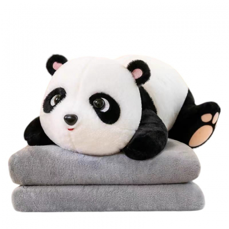Jocuri si Jucarii - Jucarie de plus si perna cu patura gri inclusa, Panda