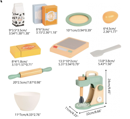 Robot De Bucatarie Din Lemn Cu Mixer Si 10 Accesorii KABI My Little Blender 22x24 cm 3 Ani [8]
