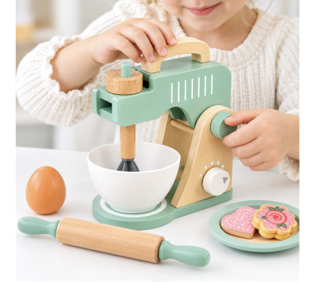 Robot De Bucatarie Din Lemn Cu Mixer Si 10 Accesorii KABI My Little Blender 22x24 cm 3 Ani [2]
