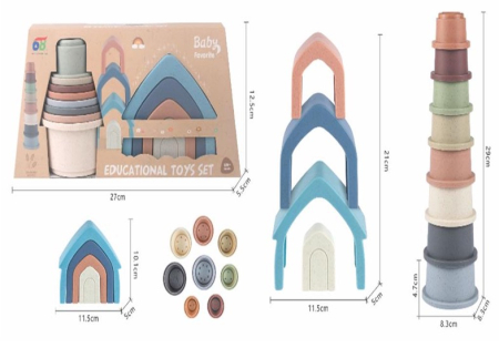 Jocuri si Jucarii - Jucarie Educativa din compozit Stacking House Casuta Si Pahare Stivuibile