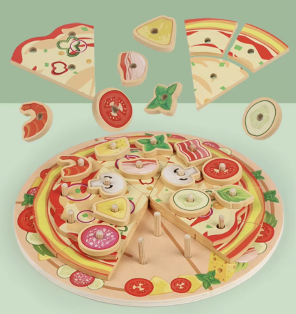 Jucarie educativa Pregateste Pizza, din lemn, 21 cm diametru [4]