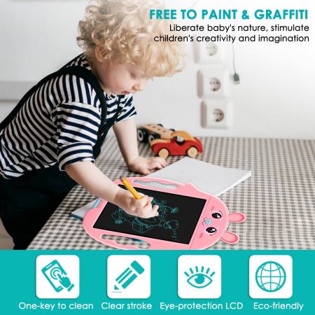 Jucarie educativa Tableta grafica electronica LCD, 9 inch, iepuras, roz [3]