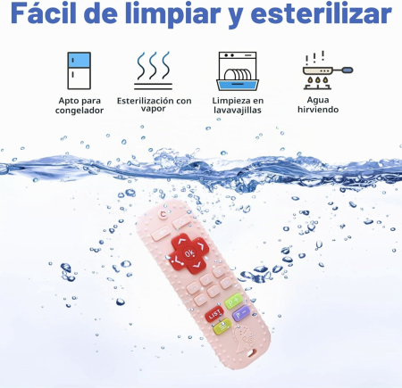 Jucarie gingivala senzoriala pentru bebelusi tip telecomanda din silicon, Dinozaur Roz [4]