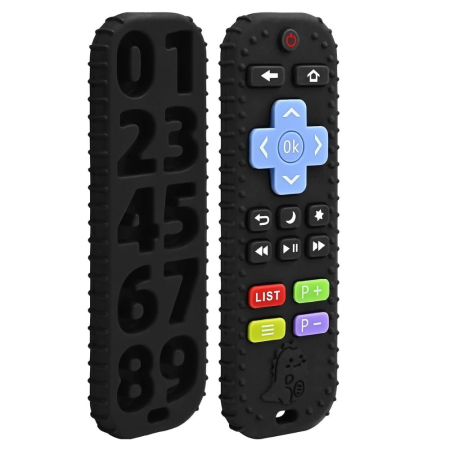 Jocuri si Jucarii - Jucarie gingivala senzoriala pentru bebelusi tip telecomanda din silicon, Dinozaur Negru
