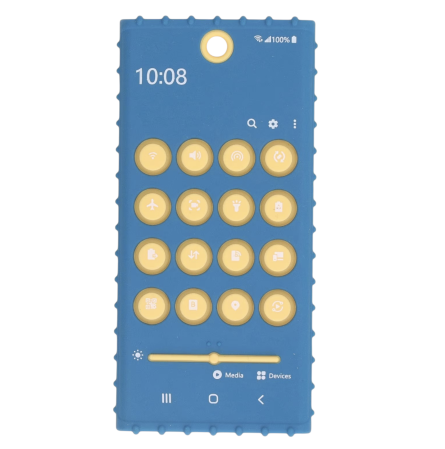 Jocuri si Jucarii - Jucarie gingivala senzoriala pentru bebelusi tip telefon din silicon moale, 12 cm, +3 luni, bleu cu galben