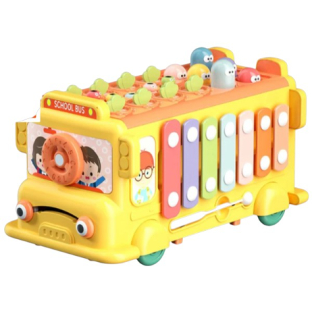 Jocuri si Jucarii - Jucarie interactiva autobuz multifunctional 4 in 1 cu xilofon si sortator, 3 ani+