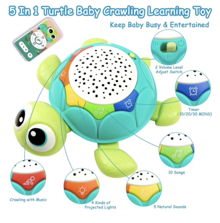 Jucarie interactiva bebelusi 5 in 1 – Testoasa muzicala cu lumini, proiectie si telecomanda [2]