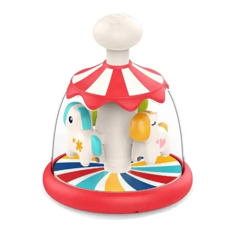 Jucarii pentru bebe - Jucarie interactiva bebelusi Caruselul Rotativ al Calutilor, 15x15x20 cm, rosu