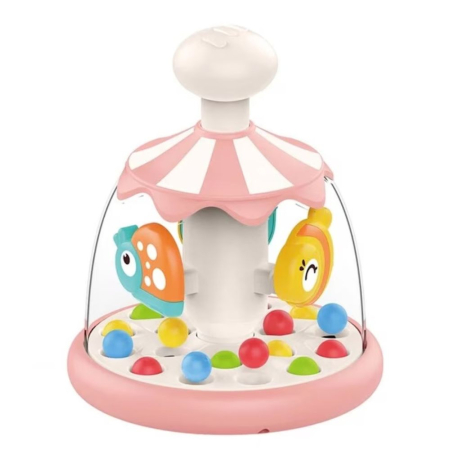 Jucarii pentru bebe - Jucarie interactiva bebelusi Caruselul Rotativ al Pestisorilor, 15x15x20 cm, roz