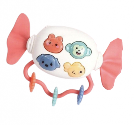 Jucarii interactive bebe - Jucarie interactiva bebelusi, cu muzica, lumini si parti moi de dentitie, bomboana roz
