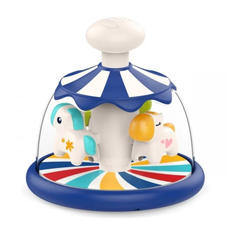 Jucarii pentru bebe - Jucarie interactiva bebelusi Caruselul Rotativ al Calutilor, 15x15x20 cm, albastru