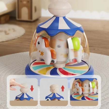Jucarii pentru bebe - Jucarie interactiva bebelusi Caruselul Rotativ al Calutilor, 15x15x20 cm, albastru