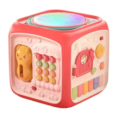 Jucarii interactive bebe - Cub Interactiv 6 in 1, cu Toba Muzicala Multifunctionala, roz