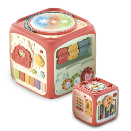 Jucarii interactive bebe - Cub Interactiv 6 in 1, cu Toba Muzicala Multifunctionala, roz