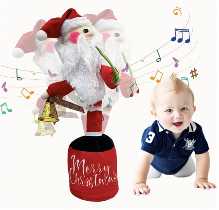 Jucarie interactiva de Craciun cu 50 melodii, acumulator și cablu USB, Mos Craciun dansator [4]