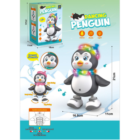 Jocuri si Jucarii - Jucarie interactiva Pinguin dansator cu lumini si sunete, 21x16,5x11 cm, 3 ani+