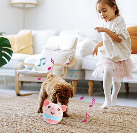 Jucarie interactiva porcusor din plus, 13 cm, cu sunete si functie de sarit, USB [2]