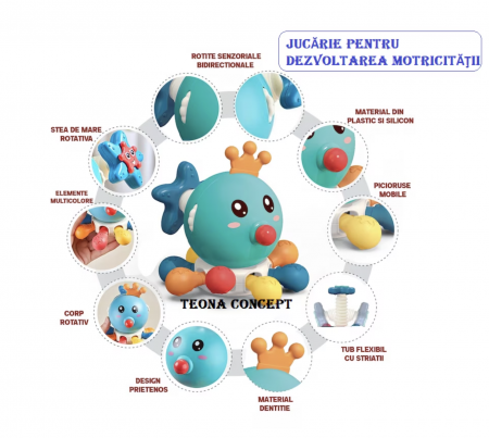 Jucarie interactiva senzoriala 10 activitati pentru bebe Caracatita roiala, albastru [2]