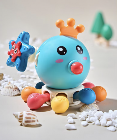 Jucarie interactiva senzoriala 10 activitati pentru bebe Caracatita roiala, albastru [6]