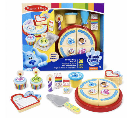 Jocuri si Jucarii - Set De Joaca Din Lemn Tort Aniversar Si Briose Cu Accesorii Decorare Blue's Clues 38 Piese 3 Ani