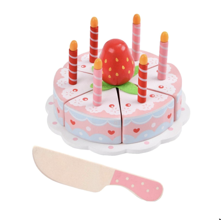 Set Tort Aniversar Din Lemn De Feliat Princess Cake Cu Capsuna Lumanari Si Platou Roz 3 Ani [3]