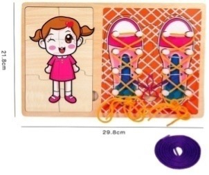 Jucarii de snuruit - Jucarie Montessori 2 in 1, Puzzle fetita si Invata Sa Legi Sireturile, roz