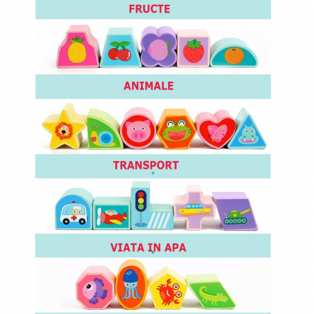 Jucarie Montessori Cub 5 in 1, cu fatete sortatoare de forme si circuit cu bile [9]