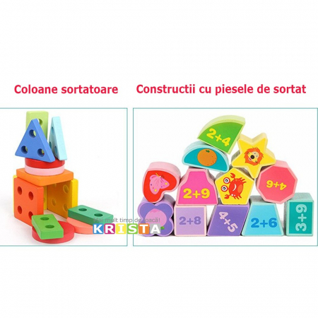 Jucarie Montessori Cub 5 in 1, cu fatete sortatoare de forme si circuit cu bile [8]