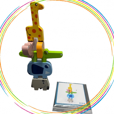 Jucarie Montessori de echilibru, Set 10 animale de stivuit, din lemn [8]