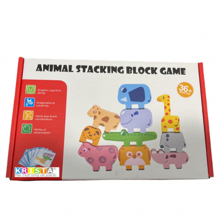 Jucarie Montessori de echilibru, Set 10 animale de stivuit, din lemn [11]