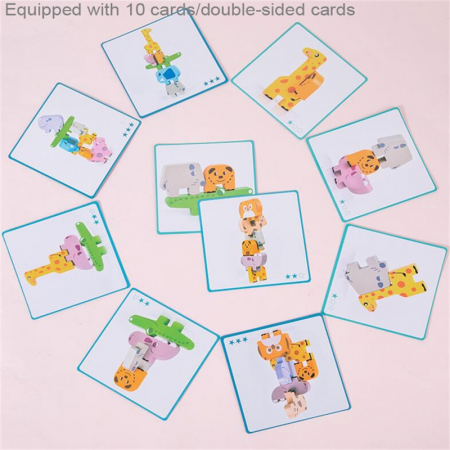 Jucarie Montessori de echilibru, Set 10 animale de stivuit, din lemn [15]