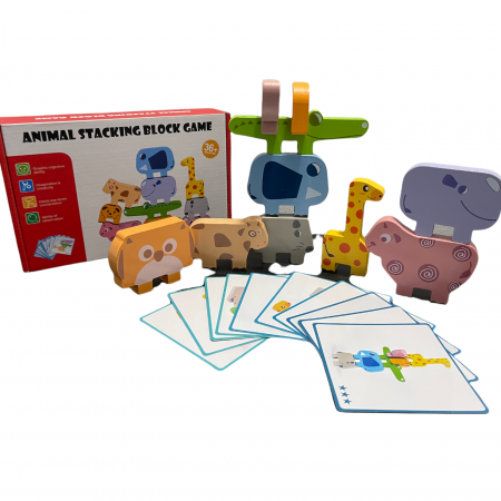 Jucarie Montessori de echilibru, Set 10 animale de stivuit, din lemn [5]