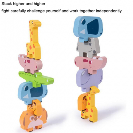 Jucarie Montessori de echilibru, Set 10 animale de stivuit, din lemn [16]