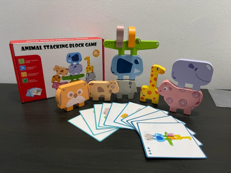 Jucarie Montessori de echilibru, Set 10 animale de stivuit, din lemn [12]