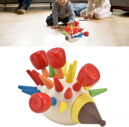 Jucarie Montessori de motricitate fina Ariciul colorat, din lemn [5]
