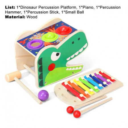 Jucarie Montessori Dinozaurul cu Xilofon si pista cu bile si ciocan, din lemn [1]