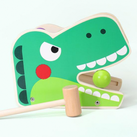 Jucarie Montessori Dinozaurul cu Xilofon si pista cu bile si ciocan, din lemn [2]