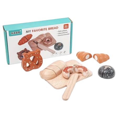 Jocuri si Jucarii - Jucarie Montessori Kabi My Favorite Bread - Set Mic Dejun din Lemn