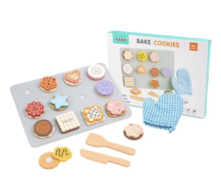 Jocuri si Jucarii - Jucarie Montessori Puzzle Incastru 3D Bake Cookies - Set Cofetarie, din lemn