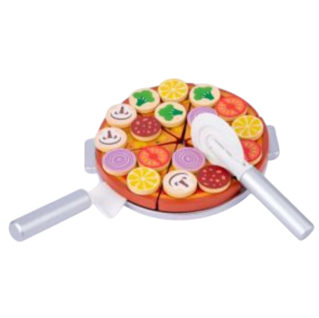Jocuri si Jucarii - Jucarie Montessori Pizza de feliat, cu 27 accesorii, din lemn
